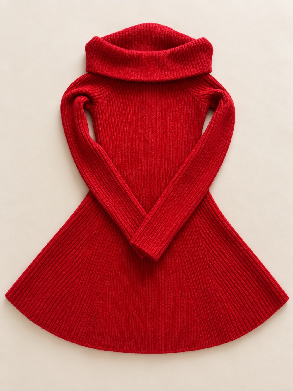 H&M Red Ribbed Off-Shoulder Turtleneck Sweater Dress